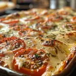 ['Massa ao forno com queijo Boursin, tomates secos e espinafre.', 'Close-up de uma massa gratinada com queijo Boursin e tomates.', 'Prato de pasta assada com queijo cremoso e vegetais coloridos.', 'Porção de massa ao forno com ingredientes frescos e queijo.']