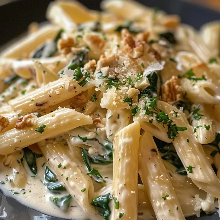 ['Prato de penne com molho de gorgonzola e espinafre.', 'Close-up de massa penne coberta com gorgonzola e nozes.', 'Detalhe de penne ao gorgonzola com espinafre fresco.', 'Porção de massa penne com molho cremoso de gorgonzola.']