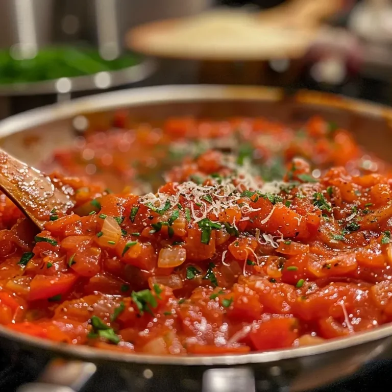 ['Molho de tomate cremoso em uma panela, com textura suculenta.', 'Close-up de molho de tomate cremoso, com ingredientes frescos ao redor.', 'Panela com molho de tomate cremoso, destacando a textura e cor vibrante.', 'Preparação de molho cremoso de tomate, mostrando ingredientes como cebola e alho.']