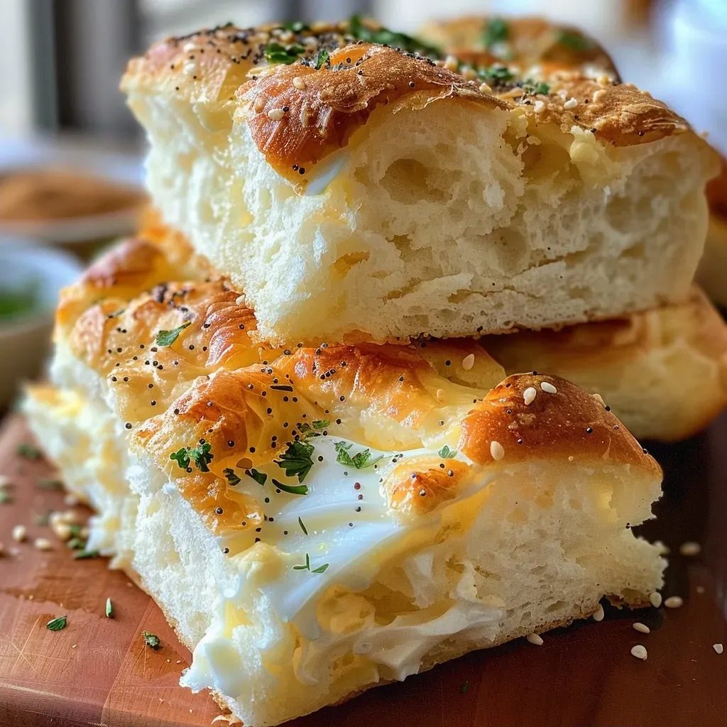 ['Pão nuvem crocante e macio na lateral.', 'Close-up de uma fatia de pão nuvem.', 'Fatias de pão nuvem sob luz natural.', 'Pão nuvem com textura leve e aerada.']