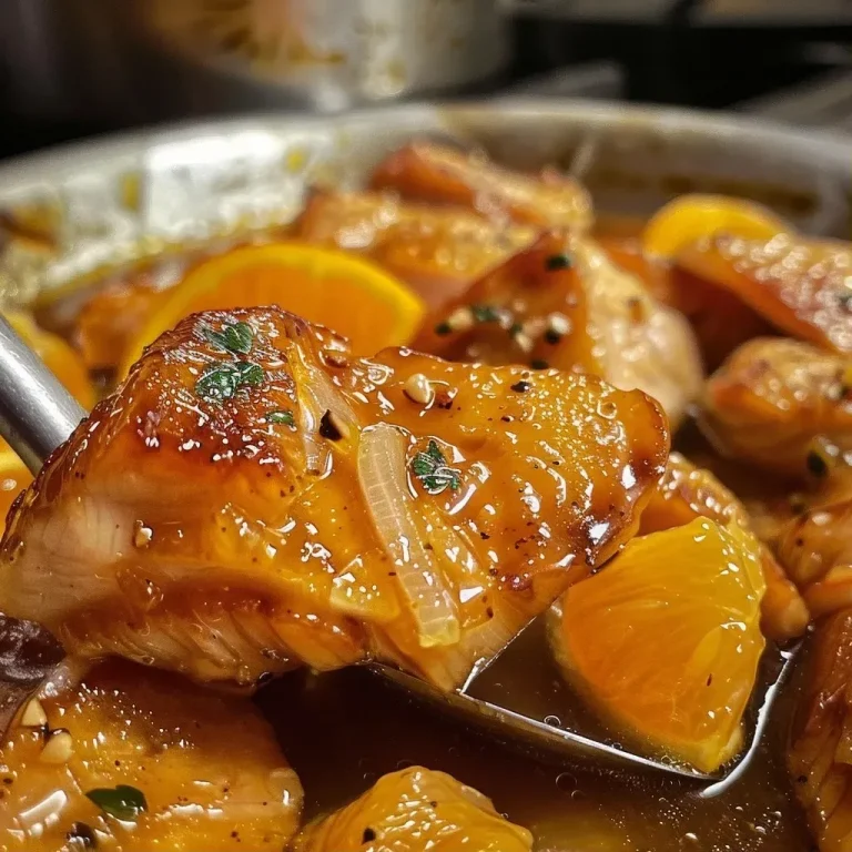 ['Sobrecoxa desossada ao molho de laranja em um prato.', 'Prato com sobrecoxa de frango ao molho de laranja.', 'Detalhe de sobrecoxa desossada coberta com molho de laranja.', 'Visual de sobrecoxa de frango com molho de laranja e guarnições.']