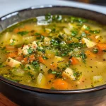 ['Sopa cremosa de alho assado com ervilhas verdes.', 'Prato de sopa com alho assado e ervilhas, decorado com ervas.', 'Close em uma tigela de sopa de alho assado e ervilhas verdes.', 'Sopa de ervilhas e alho assado em um fundo rústico.']