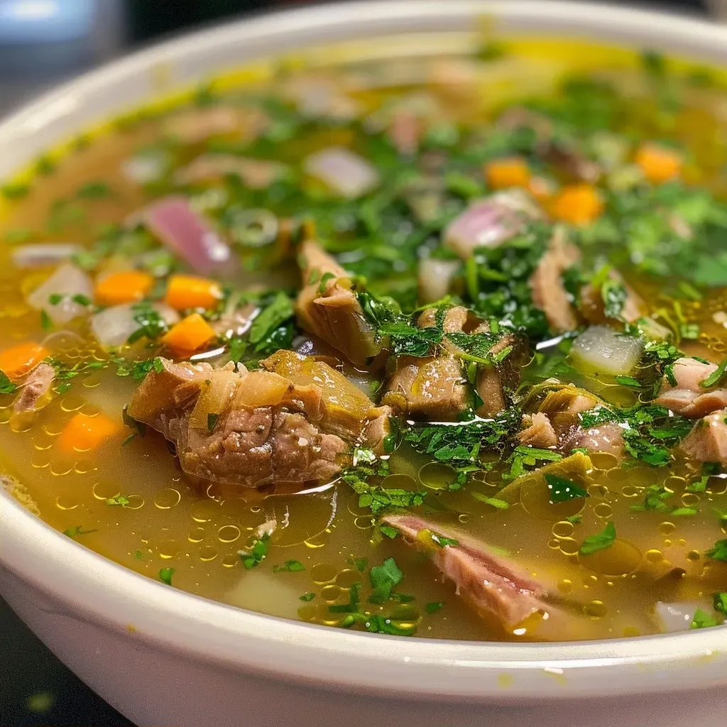 ['Sopa cremosa de alho assado com ervilhas verdes.', 'Prato de sopa com alho assado e ervilhas, decorado com ervas.', 'Close em uma tigela de sopa de alho assado e ervilhas verdes.', 'Sopa de ervilhas e alho assado em um fundo rústico.']