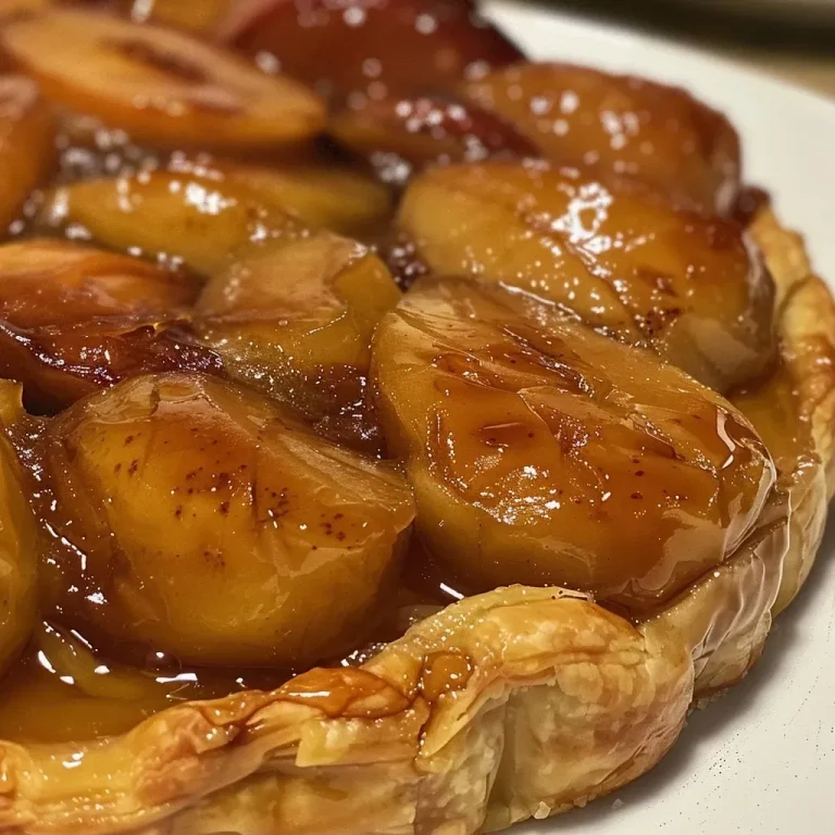 ['Fatia de Tarte Tatin caramelizada com maçãs.', 'Vista lateral de uma deliciosa Tarte Tatin.', 'Tarte Tatin apresentada em uma mesa, com maçãs em destaque.', 'Close-up de uma Tarte Tatin com crosta dourada.']