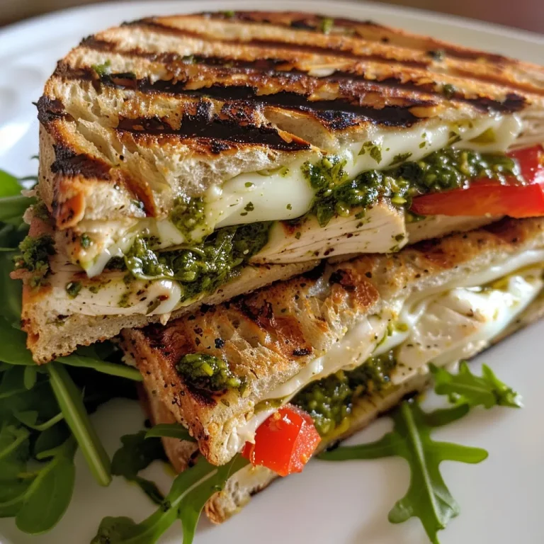 ['Panini de frango com pesto, recheado e suculento.', 'Close up de um panini crocante com frango e pesto.', 'Panini de frango com pesto e queijo mozzarella.', 'Vista lateral de um panini de frango com pesto, bem recheado.']