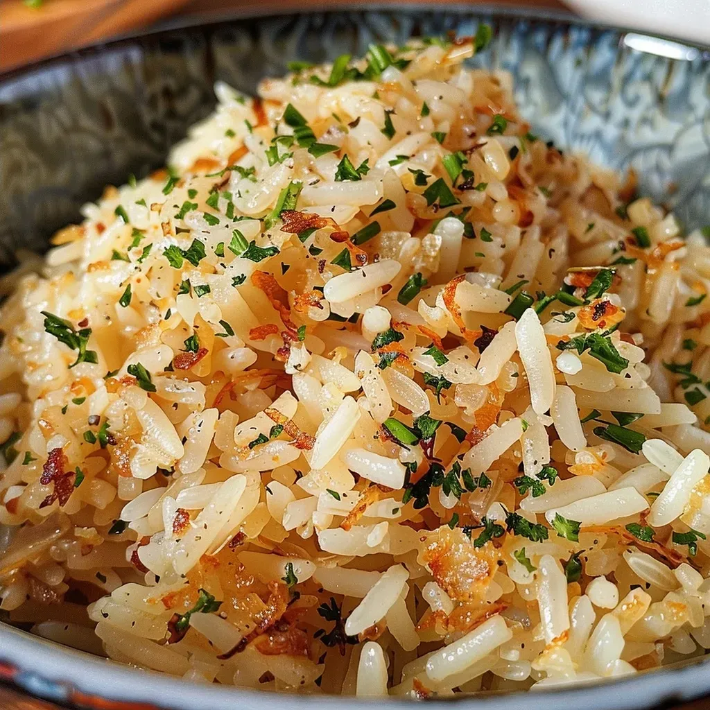 Close-up de arroz com nozes, em um prato saboroso.