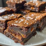 ['Brownies de caramelo salgado com cobertura brilhante.', 'Close-up de brownies suculentos com caramelo salgado.', 'Brownies de chocolate com pedaços de caramelo salgado.', 'Deliciosos brownies decorados com flocos de sal.']