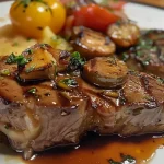 ['Entrecot suculento com molho de vinho tinto.', 'Close-up de um entrecot grelhado com redução de vinho.', 'Prato de entrecot com molho aromático à base de vinho.', 'Porção de entrecot com guarnição e molho de vinho.']
