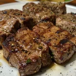 ['Medalhões de carne moída, suculentos e bem dourados.', 'Close de medalhões de carne moída dispostos em um prato.', 'Porção de medalhões de carne moída com aparência apetitoso.', 'Medalhões de carne moída prontos para servir, com textura suculenta.']