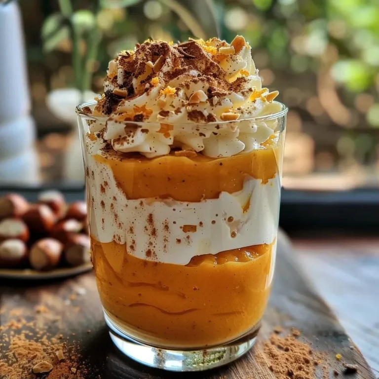 ['Mousse de abóbora com laranja cristalizada e solo de avelã.', 'Close-up de mousse de abóbora decorada com laranja e avelãs.', 'Mousse de abóbora em taça, com enfeites de laranja e avelãs.', 'Sobremesa de mousse de abóbora com textura cremosa e coberturas.']