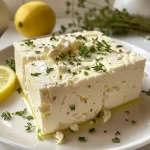 ['Mousse de Feta em uma tigela com textura cremosa.', 'Close de Mousse de Feta, com pedaços de queijo visíveis.', 'Vista lateral de Mousse de Feta, com brilho e consistência leve.', 'Mousse de Feta servida em recipiente, destacando a cremosidade.']