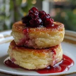 ['Panquecas de cranberry cobertas com calda de maple.', 'Close up de panquecas de cranberry em um prato.', 'Deliciosas panquecas de cranberry com frutas secas.', 'Panquecas de cranberry com textura macia e suculenta.']