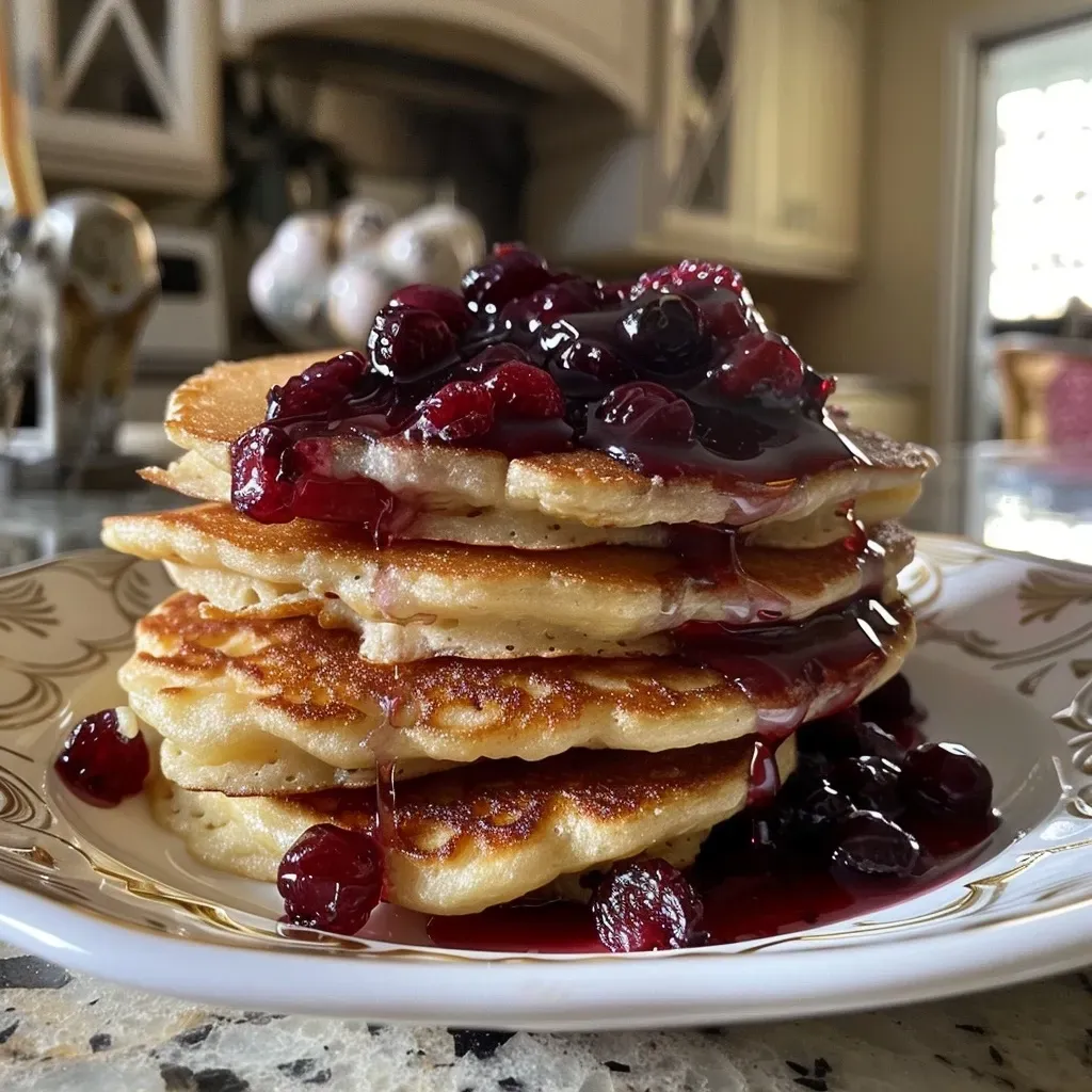 Panquecas de cranberry cobertas com calda de maple.