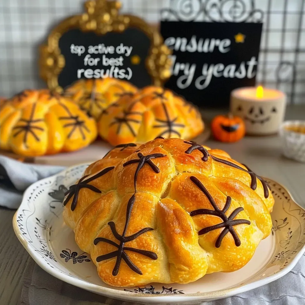 Pão de Brimstone decorado para o Halloween, com uma crosta dourada.