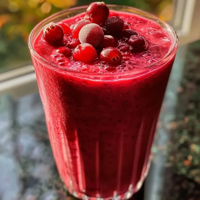 ['Smoothie de cranberry em um copo transparente, com textura cremosa.', 'Close-up de um smoothie refrescante de cranberry, com pedaços de fruta.', 'Bebida de cranberry em um copo, adornada com frutas vermelhas.', 'Smoothie cremoso de cranberry, com cor vibrante e consistência espessa.']