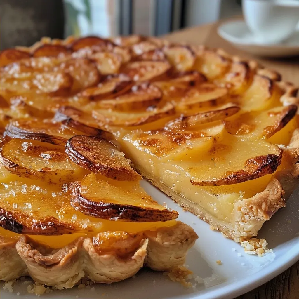 ['Tarte de batata doce com cobertura cremosa de queijo e canela.', 'Tarte de batata doce vista lateral, com cobertura de queijo creme.', 'Close-up de tarte de batata doce, decorada com canela.', 'Tarte de batata doce com recheio cremoso e polvilhada de canela.']