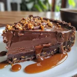 ['Tarte de chocolate e caramelo com camada de cereais.', 'Tarte deliciosa de chocolate 70% com cobertura de caramelo.', 'Close up da Tarte de chocolate com base crocante.', 'Tarte de três ingredientes com chocolate e caramelo.']